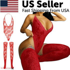 Women Lace Sexy Lingerie Nightwear Babydoll Sleepwear Bodysuit Dress (Lingerie Color: Red, Lingerie Size: Small)