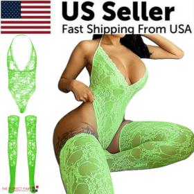 Women Lace Sexy Lingerie Nightwear Babydoll Sleepwear Bodysuit Dress (Lingerie Color: Green, Lingerie Size: Large)