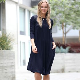 Sexy Signature Side-Pocket Dress (Color: Dark blue, size: S)