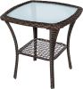 Outdoor Side Table;  Indoor Outdoor Glass Top Wicker Coffee Bistro Table;  All-Weather Patio Square Storage End Table;  Aluminum Frame;  20''x 20''x2
