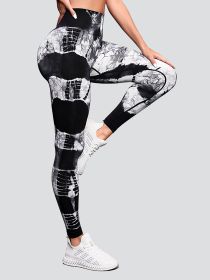 Tie-dye High Waist Tummy Control Butt Lifting Moisture Wicking Quick Drying Seamless Tie Dye Yoga Pants, Running Sports Tight Pants, Women's Activewea (Color: White, size: M)
