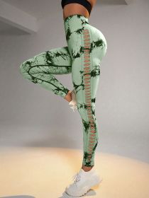 Cut Out Side Hollow Tie Dyed Yoga Pants, High Waist And Hip Lifting Fitness Pants With Side Hollow Seamless Sports Tights, Workout Gym Yoga Pants Scru (Color: Green, size: S)