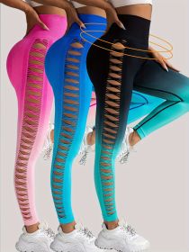 3 Pack Women's Gradient Color Butterfly Hollow High Waist Butt Lifting Long Fitness Pants, Seamless Leggings For Women High Waist Yoga Pants, Scrunch (Color: 3PACK7, size: M)