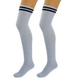 Thigh High Knitted Socks for Women 1 Pair Warm Stocking Over Knee Long Boot Socks (Color: light blue)