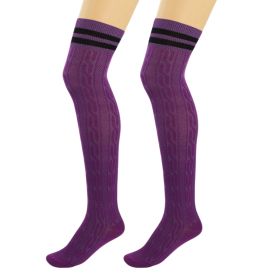 Thigh High Knitted Socks for Women 1 Pair Warm Stocking Over Knee Long Boot Socks (Color: Purple)