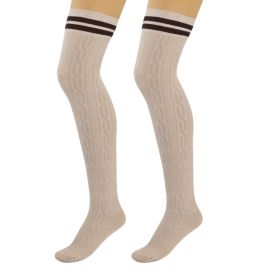 Thigh High Knitted Socks for Women 1 Pair Warm Stocking Over Knee Long Boot Socks (Color: Beige)