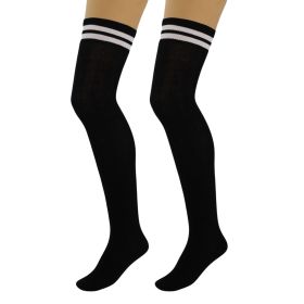 Thigh High Knitted Socks for Women 1 Pair Warm Stocking Over Knee Long Boot Socks (Color: Black)