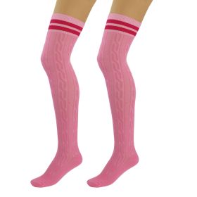Thigh High Knitted Socks for Women 1 Pair Warm Stocking Over Knee Long Boot Socks (Color: Pink)