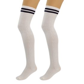 Thigh High Knitted Socks for Women 1 Pair Warm Stocking Over Knee Long Boot Socks (Color: Ecru)