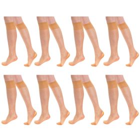 Transparent Sheer Knee High Socks for Women 8 Pairs 15 Denier Stay up Band Thin Sheer Nylon Stockings (Color: Skin)