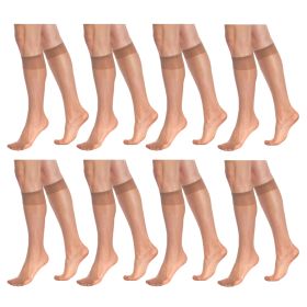 Transparent Sheer Knee High Socks for Women 8 Pairs 15 Denier Stay up Band Thin Sheer Nylon Stockings (Color: Bronze)