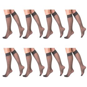 Transparent Sheer Knee High Socks for Women 8 Pairs 15 Denier Stay up Band Thin Sheer Nylon Stockings (Color: Gray)