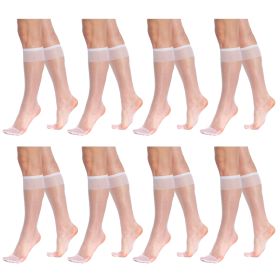 Transparent Sheer Knee High Socks for Women 8 Pairs 15 Denier Stay up Band Thin Sheer Nylon Stockings (Color: White)