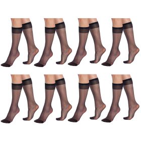 Transparent Sheer Knee High Socks for Women 8 Pairs 15 Denier Stay up Band Thin Sheer Nylon Stockings (Color: Black)