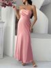 2025 Spring/Summer European and American French Sexy Slimming Solid Color strapless Evening Dress, Long Dress, Women's Wear
