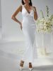 2025 Spring/Summer Cross border European and American Women's Wear Sexy Solid Color Slimming Deep V-Back Evening Dress, Coupon Long Skirt
