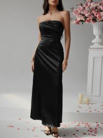 2025 Spring/Summer European and American French Sexy Slimming Solid Color strapless Evening Dress, Long Dress, Women's Wear (size: XXL)