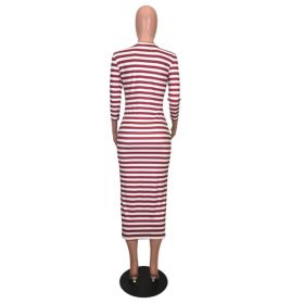 Sexy striped midi bodycon dress Women autumn winter female (Color: Navy blue, size: S)