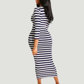 Sexy striped midi bodycon dress Women autumn winter female (Color: Burgundy, size: XXL)