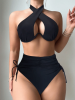 Women's black sexy  two-piece quick-dry fabric bikini swimwear