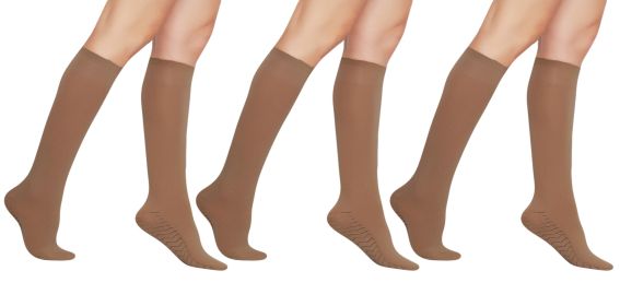 3 Pairs Women's Massage Nylon Sheer Knee High Stockings with Reinforced Toe (Color: Bronze)