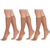 3 Pairs Sheer Knee High Socks for Women with Flower Patterned with Stay-Up Band