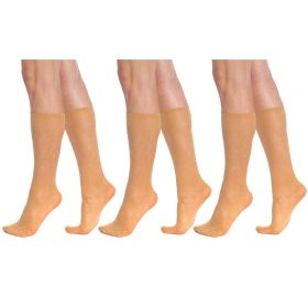 3 Pairs Sheer Knee High Socks for Women with Flower Patterned with Stay-Up Band (Color: Skin)