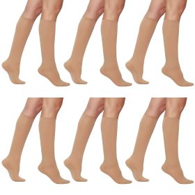6 Pairs Women's Sheer Knee-High Massage Socks with Reinforced Toe and Stay-Up Band (Color: Skin)