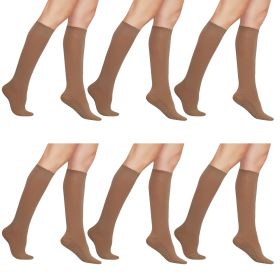 6 Pairs Women's Sheer Knee-High Massage Socks with Reinforced Toe and Stay-Up Band (Color: Bronze)