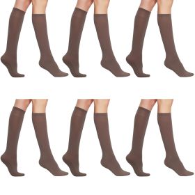 6 Pairs Women's Sheer Knee-High Massage Socks with Reinforced Toe and Stay-Up Band (Color: Mink)