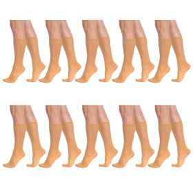 Sheer Knee High Socks for Women with Flower Patterned with Stay-Up Band One Size 10 Pairs (Color: Skin)