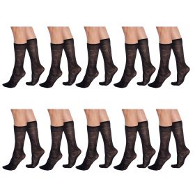 Sheer Knee High Socks for Women with Flower Patterned with Stay-Up Band One Size 10 Pairs (Color: Black)
