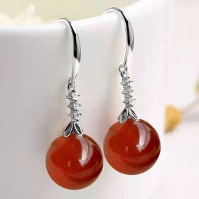 Elegant Silvering Earrings Female Chalcedony Green Agate (Option: Silver Support Red Agate)