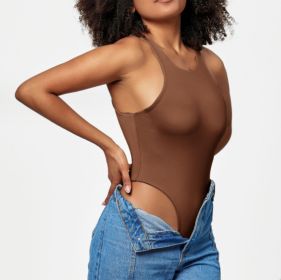Backless strappy jumpsuit irregular (Option: Brown-3XL)