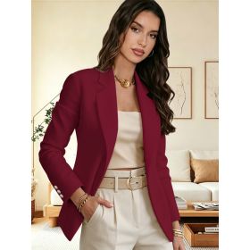 Stylish And Elegant Solid-color Lapel Long-sleeve Suit (Option: Wine Red-S)