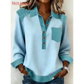 Denim Patchwork Collar Button-down Casual Long-sleeved Top (Option: Blue-2XL)