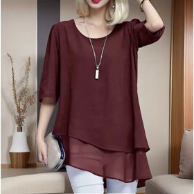 Loose-fitting Versatile Plus-size Womens Crew-neck Top (Option: Red-M)