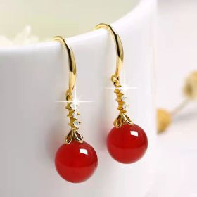 Elegant Silvering Earrings Female Chalcedony Green Agate (Option: Golden Support Red Agate)