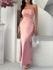 2025 Spring/Summer European and American French Sexy Slimming Solid Color strapless Evening Dress, Long Dress, Women's Wear