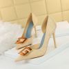 Women's Pumps; Sexy high heels; stiletto pointed hollow square metal buckle high heels; Fashional shoes