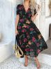 2025 Spring/Summer Bohemian Sexy Deep V Chiffon Printed Short sleeved Dress for Children