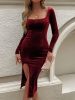 2025 Autumn/Winter Pure Desire Sexy Solid Color U-neck Split Dress