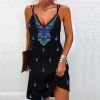 Bohemian Sling V-Neck Dress,Sexy Women Plain V-neck Backless Dress Slip Dress