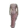 Women's Sequin Mesh Trailing Evening Dresses Sexy Split Pink Long Sleeve Party Gowns for Prom Dinner Wedding