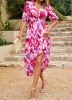 Dress 2023 Summer Foreign Trade Style Waist Collection V-neck Printed Long Dress