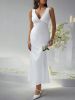 2025 Spring/Summer Cross border European and American Women's Wear Sexy Solid Color Slimming Deep V-Back Evening Dress, Coupon Long Skirt