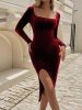 2025 Autumn/Winter Pure Desire Sexy Solid Color U-neck Split Dress