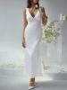2025 Spring/Summer Cross border European and American Women's Wear Sexy Solid Color Slimming Deep V-Back Evening Dress, Coupon Long Skirt
