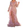 Women's Sequin Mesh Trailing Evening Dresses Sexy Split Pink Long Sleeve Party Gowns for Prom Dinner Wedding