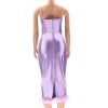 Women's Solid Color Patchwork Feather Satin halter dress Spaghetti Straps Cowl Neck Sexy Midi Dress